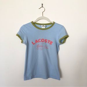 Lacoste Size 34 Baby Blue Crocodile Graphic Logo T-Shirt